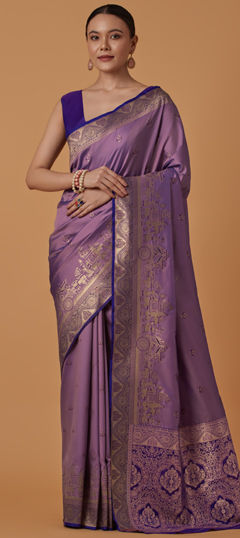 Purple and Violet color Saree in Banarasi Silk fabric with Weaving, Zari work