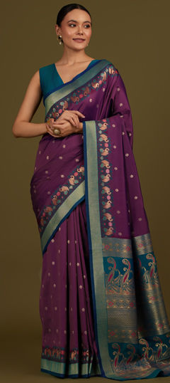 Purple and Violet color Saree in Banarasi Silk fabric with Weaving, Zari work