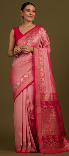 Pink and Majenta color Saree in Banarasi Silk fabric with Weaving, Zari work