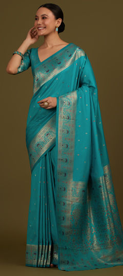 Blue color Saree in Banarasi Silk fabric with Weaving, Zari work