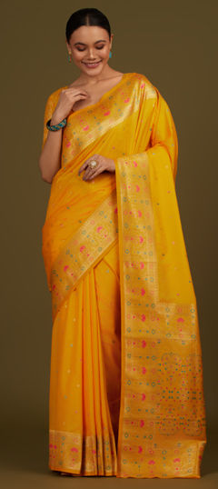 Yellow color Saree in Banarasi Silk fabric with Weaving, Zari work