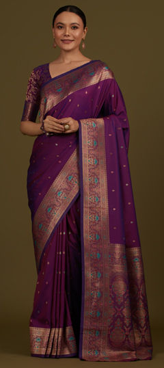 Purple and Violet color Saree in Banarasi Silk fabric with Weaving, Zari work