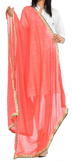 Pink and Majenta color Dupatta in Georgette fabric with Lace, Printed work