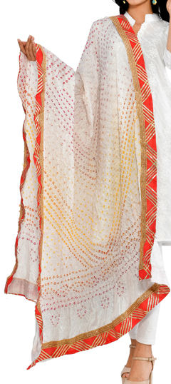 White and Off White color Dupatta in Art Silk fabric with Lace, Printed work