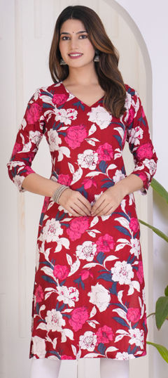 Red and Maroon color Kurti in Rayon fabric with Floral, Printed work