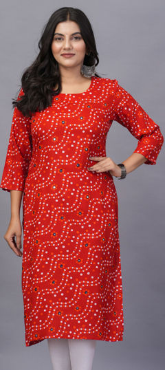 Orange color Kurti in Rayon fabric with Printed work