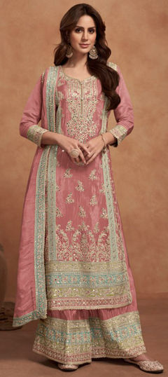 Pink and Majenta color Salwar Kameez in Viscose fabric with Embroidered, Sequence, Thread, Zari work