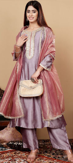 Purple and Violet color Salwar Kameez in Blended fabric with Embroidered, Sequence, Thread, Zari work