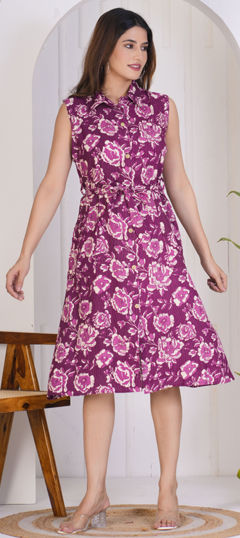 Purple and Violet color Dress in Rayon fabric with Printed work