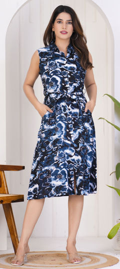 Blue color Dress in Rayon fabric with Printed work