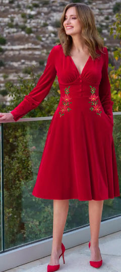 Red and Maroon color Dress in Velvet fabric with Embroidered work