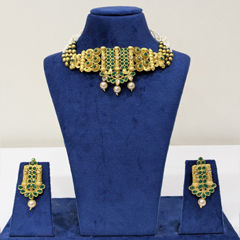 Gold Rodium Polish Green color Necklace in Copper, Metal Alloy studded with CZ Diamond