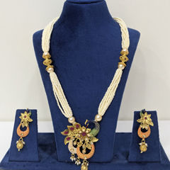 Gold Rodium Polish Red and Maroon color Necklace in Copper, Metal Alloy studded with CZ Diamond