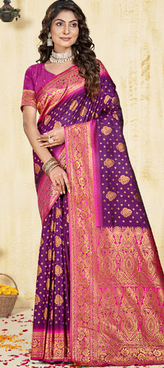 Purple and Violet color Saree in Art Silk fabric with Weaving, Zari work