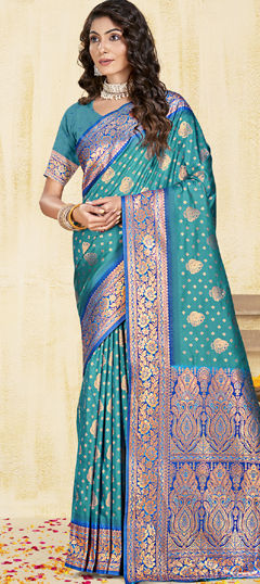 Blue color Saree in Art Silk fabric with Weaving, Zari work