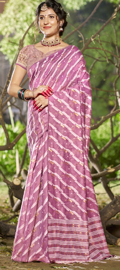 Pink and Majenta color Saree in Linen fabric with Printed work