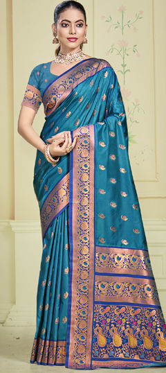 Blue color Saree in Art Silk fabric with Weaving, Zari work