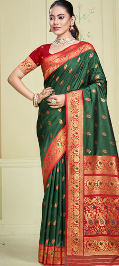 Green color Saree in Art Silk fabric with Weaving, Zari work