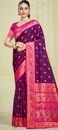 Purple and Violet color Saree in Art Silk fabric with Weaving, Zari work