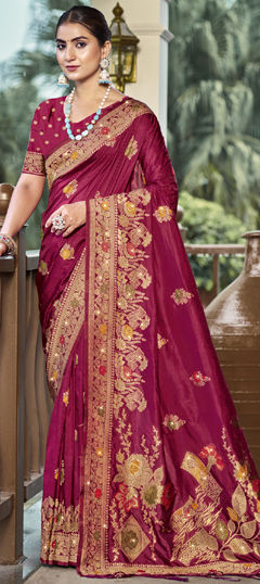 Pink and Majenta color Saree in Art Silk fabric with Stone, Weaving, Zari work
