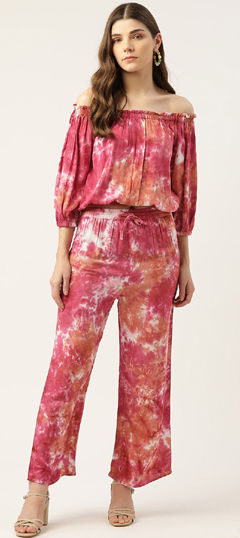 Pink and Majenta color Co-ords Set in Rayon fabric with Printed, Tye n Dye work