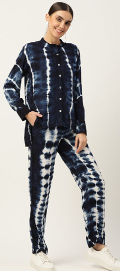 Blue color Co-ords Set in Rayon fabric with Printed, Tye n Dye work