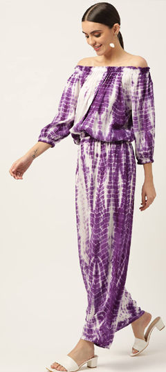 Purple and Violet color Co-ords Set in Rayon fabric with Printed, Tye n Dye work