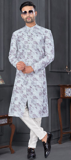 Red and Maroon, White and Off White color IndoWestern Dress in Silk fabric with Embroidered, Printed, Sequence work