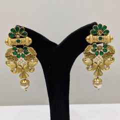 Gold Rodium Polish Green color Earrings in Copper, Metal Alloy studded with CZ Diamond
