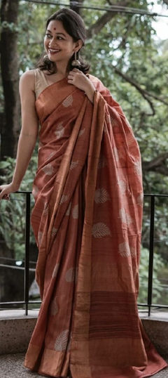 Beige and Brown color Saree in Art Silk fabric with Weaving, Zari work