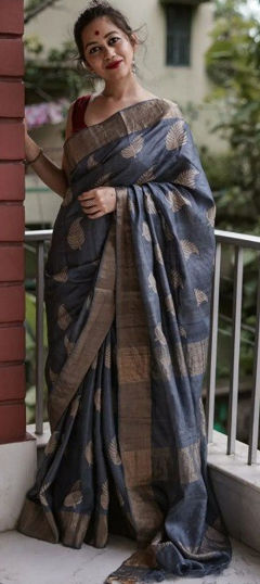 Black and Grey color Saree in Art Silk fabric with Weaving, Zari work