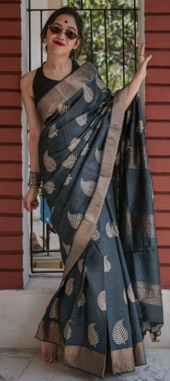 Black and Grey color Saree in Art Silk fabric with Weaving, Zari work