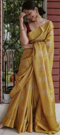 Yellow color Saree in Art Silk fabric with Weaving, Zari work