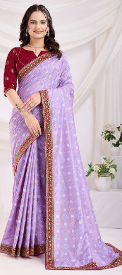 Purple and Violet color Saree in Art Silk fabric with Border, Printed work