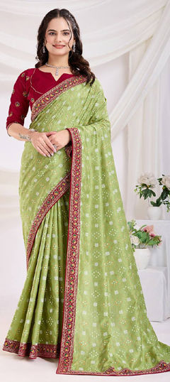 Green color Saree in Art Silk fabric with Border, Printed work