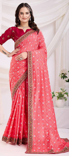 Pink and Majenta color Saree in Art Silk fabric with Border, Printed work