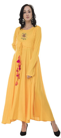 Yellow color Salwar Kameez in Georgette fabric with Embroidered work