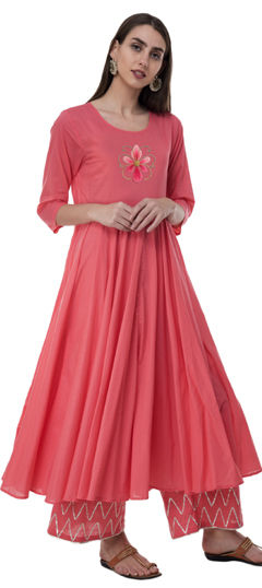 Pink and Majenta color Salwar Kameez in Rayon fabric with Embroidered, Gota Patti work