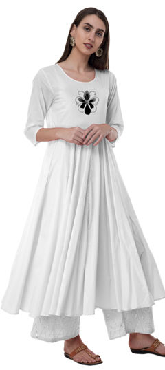 White and Off White color Salwar Kameez in Rayon fabric with Embroidered, Gota Patti work