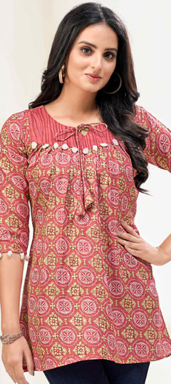 Pink and Majenta color Kurti in Cotton fabric with Printed work