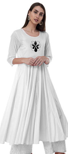 White and Off White color Kurti in Rayon fabric with Embroidered, Gota Patti, Thread work