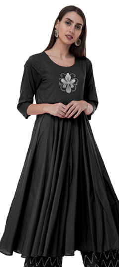 Black and Grey color Kurti in Rayon fabric with Embroidered, Gota Patti, Thread work