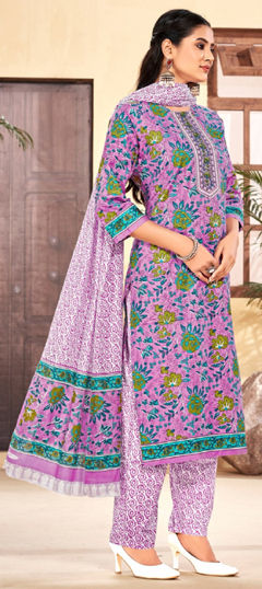 Black and Grey color Salwar Kameez in Cotton fabric with Floral, Lace, Printed, Sequence work