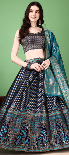 Blue color Lehenga in Jacquard fabric with Weaving work