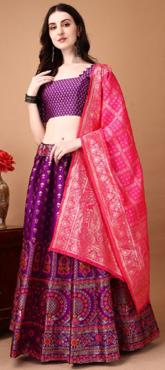 Purple and Violet color Lehenga in Jacquard fabric with Weaving work