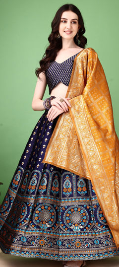 Blue color Lehenga in Jacquard fabric with Weaving work