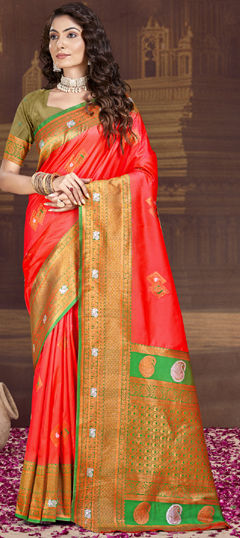 Red and Maroon color Saree in Art Silk fabric with Weaving work