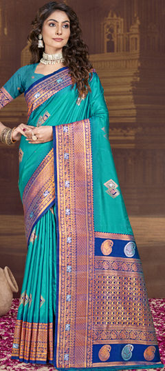 Blue color Saree in Art Silk fabric with Weaving work