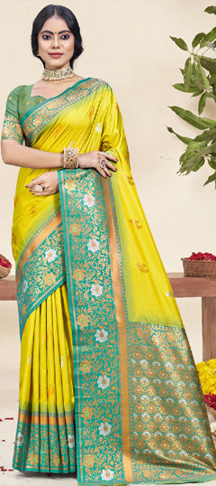 Yellow color Saree in Art Silk fabric with Weaving work