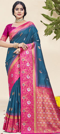 Blue color Saree in Art Silk fabric with Weaving work